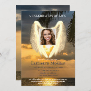 Angel Wings Ocean Sunset Photo Celebration Of Life Invitation