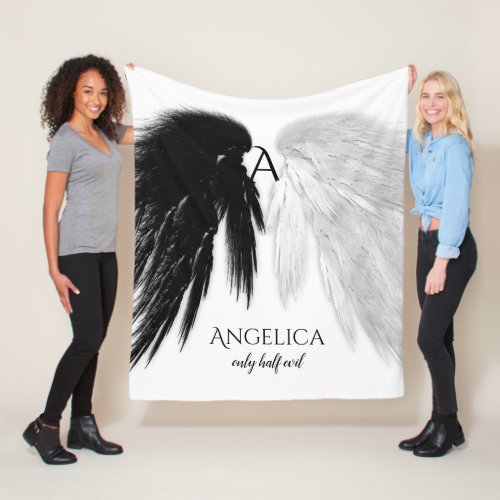 ANGEL WINGS Only Half Evil Monogram Funny Fleece Blanket