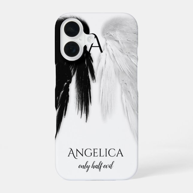 ANGEL WINGS 'Only Half Evil' Monogram Funny Iphone Case (Back)