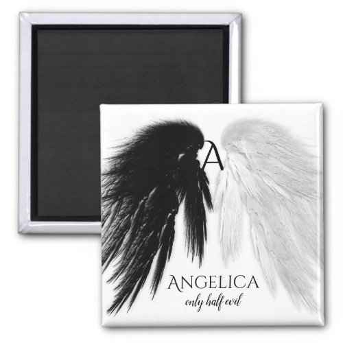 ANGEL WINGS Only Half Evil Monogram Funny Magnet