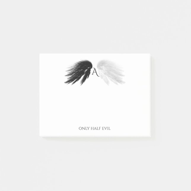 ANGEL WINGS 'Only Half Evil' Monogram Funny Post-it Notes (Front)