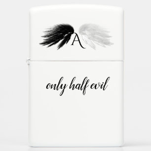 ANGEL WINGS 'Only Half Evil' Monogram Funny Zippo Lighter