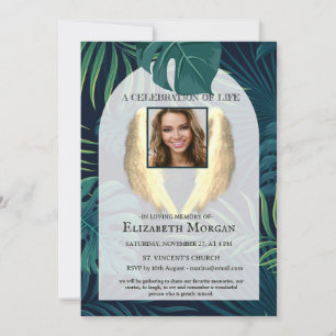 Angel Wings Palm Leaves Photo Celebration Of Life Invitation