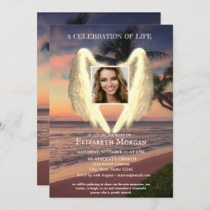 Angel Wings Palm Sunset Photo Celebration Of Life Invitation