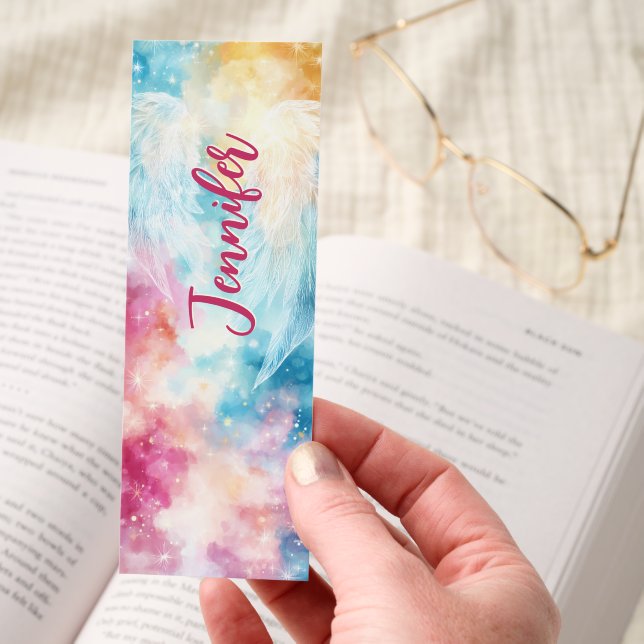 Angel Wings Pastel Sky Personalized Bookmarks (Hand)