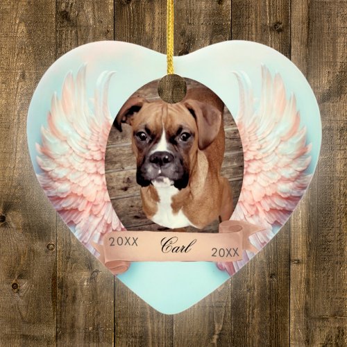 Angel Wings Pet Memorial Ceramic Heart Ornament