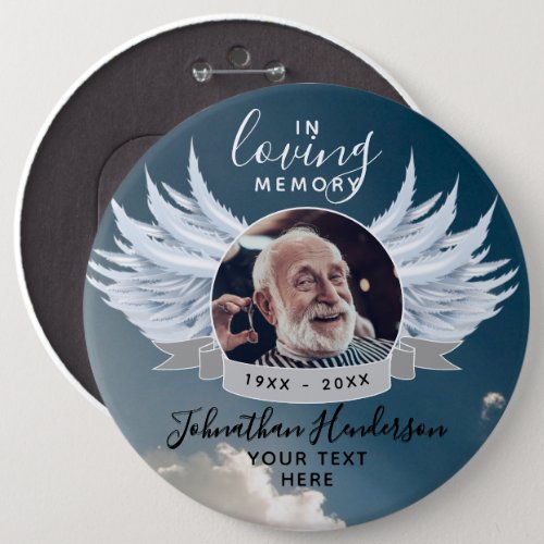 Angel Wings Photo Loving Memory FuneralMemorial Button