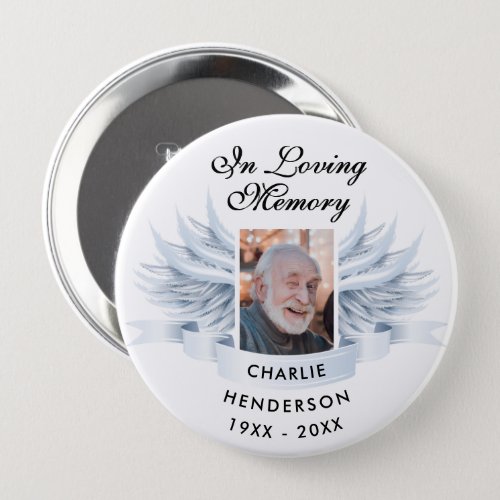 Angel Wings Photo Loving Memory FuneralMemorial Button