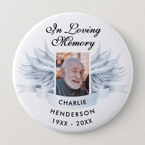 Angel Wings Photo Loving Memory FuneralMemorial Button
