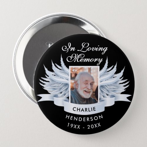 Angel Wings Photo Loving Memory FuneralMemorial Button