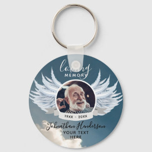 Angel Wings Photo Loving Memory Funeral/Memorial Keychain