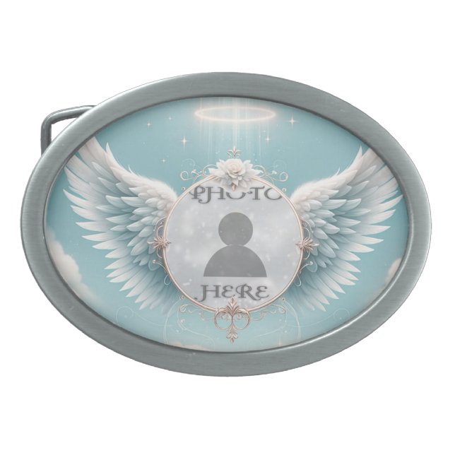 Angel Wings Photo Memorial Belt Buckle (Front)