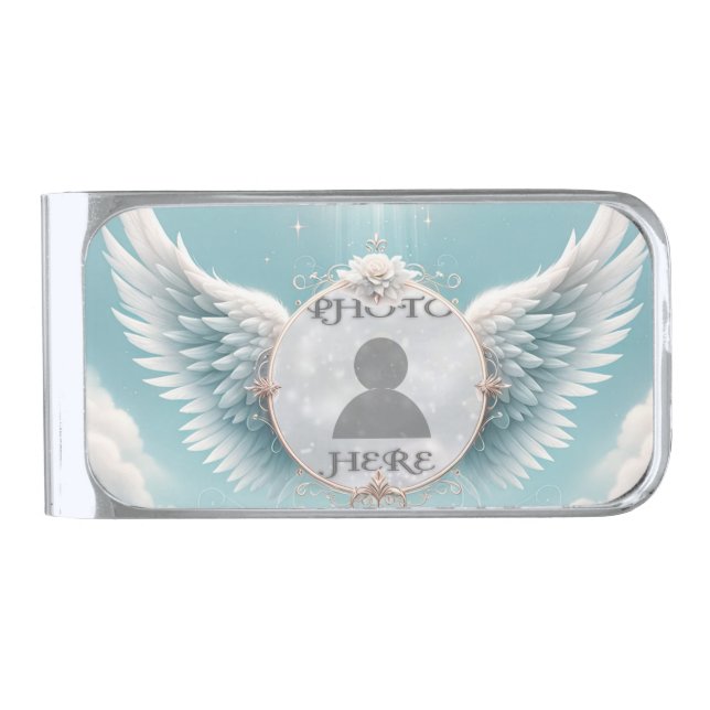 Angel Wings Photo Memorial Silver Finish Money Clip (Front)