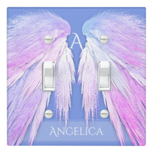 ANGEL WINGS Pink Soft Blue Dreamy Monogram Light Switch Cover
