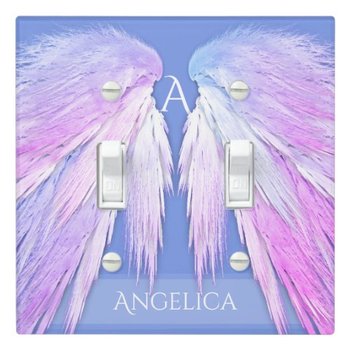 ANGEL WINGS Pink Soft Blue Dreamy Monogram Light Switch Cover