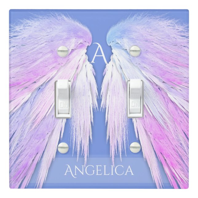 ANGEL WINGS Pink Soft Blue Dreamy Monogram Light Switch Cover (In Situ)