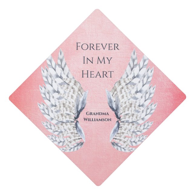 Angel Wings Pink Tribute Memorial Graduation Cap Topper (Front)