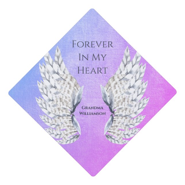 Angel Wings Purple Tribute Memorial Graduation Cap Topper (Front)