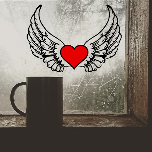 Angel Wings Red Heart️ Window Cling