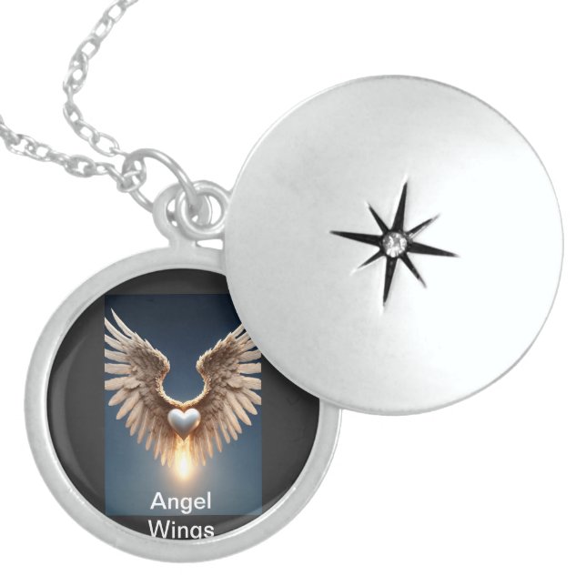 Angel Wings Round Locket Sterling Silver Necklace (Front)