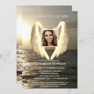 Angel Wings Sea Sunset Photo Celebration Of Life Invitation