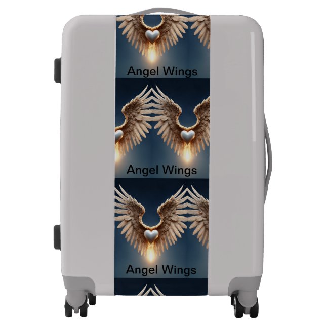 Angel Wings Silver Shell Medium Luggage Suitcase (Front)