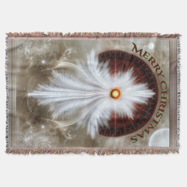 Angel Wings Snowflake Merry Christmas Throw Blanket (Front)