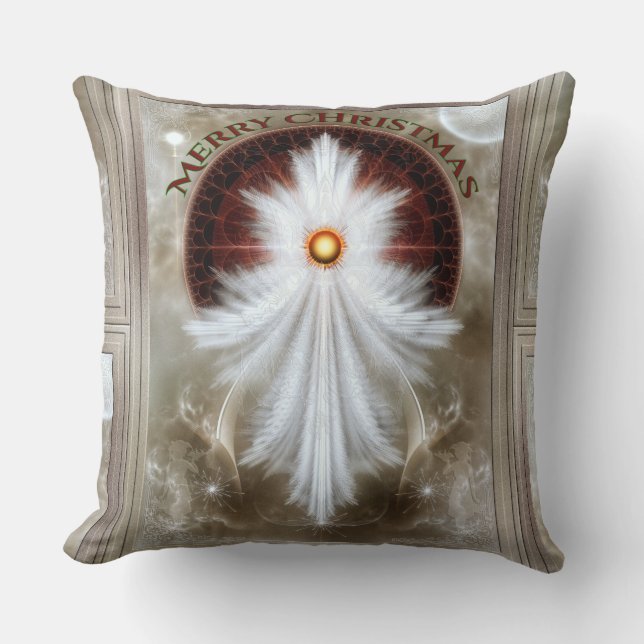 Angel Wings Snowflake Merry Christmas Throw Pillow (Front)