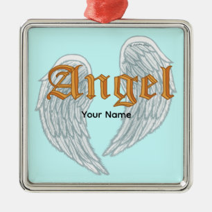 Angel Wings square metal ornament
