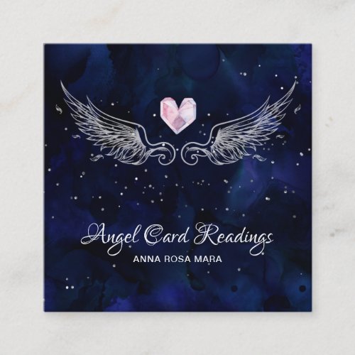  Angel Wings Starry Crystal Heart Night Sky Square Business Card