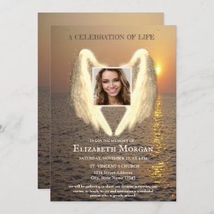 Angel Wings Sunset Photo Celebration Of Life Invitation