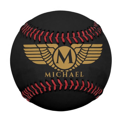 Angel Wings Vintage Golden Name Initial Monogram   Baseball