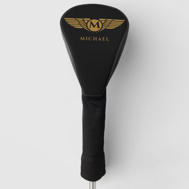 Angel Wings Vintage Golden Name Initial Monogram   Golf Head Cover (Front)