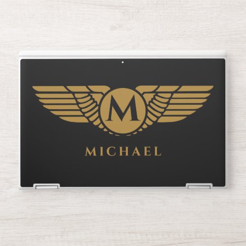 Angel Wings Vintage Golden Name Initial Monogram   HP Laptop Skin