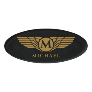 Angel Wings Vintage Golden Name Initial Monogram Name Tag