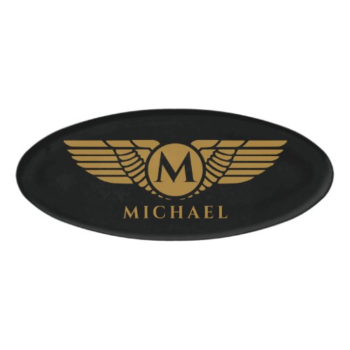 Angel Wings Vintage Golden Name Initial Monogram   Name Tag