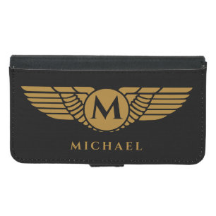 Angel Wings Vintage Golden Name Initial Monogram Samsung Galaxy S5 Wallet Case