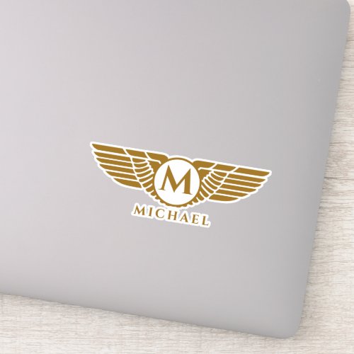 Angel Wings Vintage Golden Name Initial Monogram   Sticker