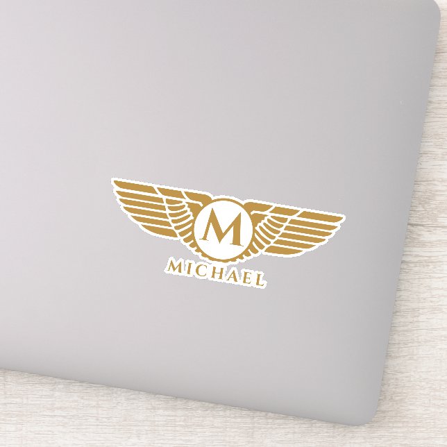 Angel Wings Vintage Golden Name Initial Monogram   Sticker (Detail)