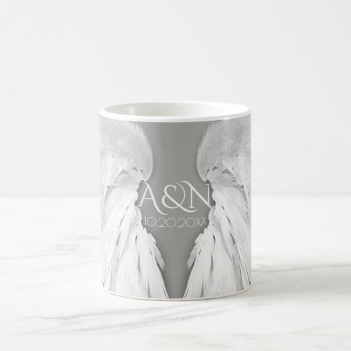 ANGEL WINGS Wedding Elegant Grey Initials Coffee Mug