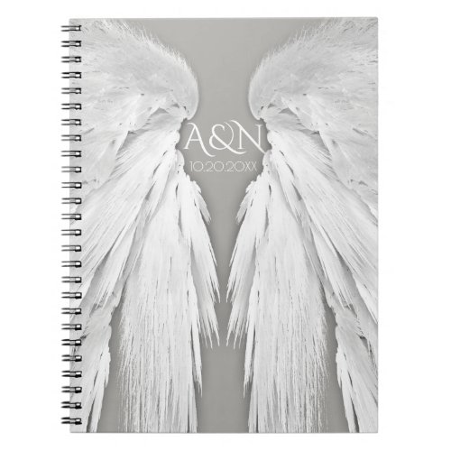 ANGEL WINGS Wedding Initials Elegant Gray Notebook