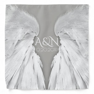 ANGEL WINGS Wedding Initials Elegant Grey Bandana