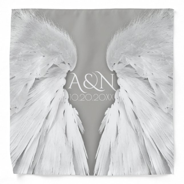 ANGEL WINGS Wedding Initials Elegant Grey Bandana (Front)