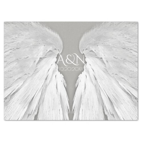ANGEL WINGS Wedding Initials Elegant Grey Tissue Paper