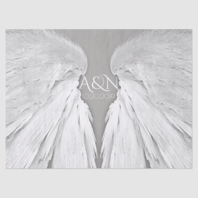 ANGEL WINGS Wedding Initials Elegant Grey Tissue Paper (Front)