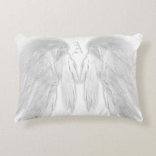 ANGEL WINGS White Custom Monogram Accent Pillow