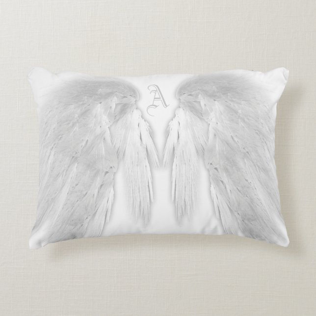 ANGEL WINGS White Custom Monogram Accent Pillow (Front)