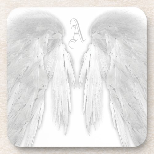 ANGEL WINGS White Custom Monogram Beverage Coaster