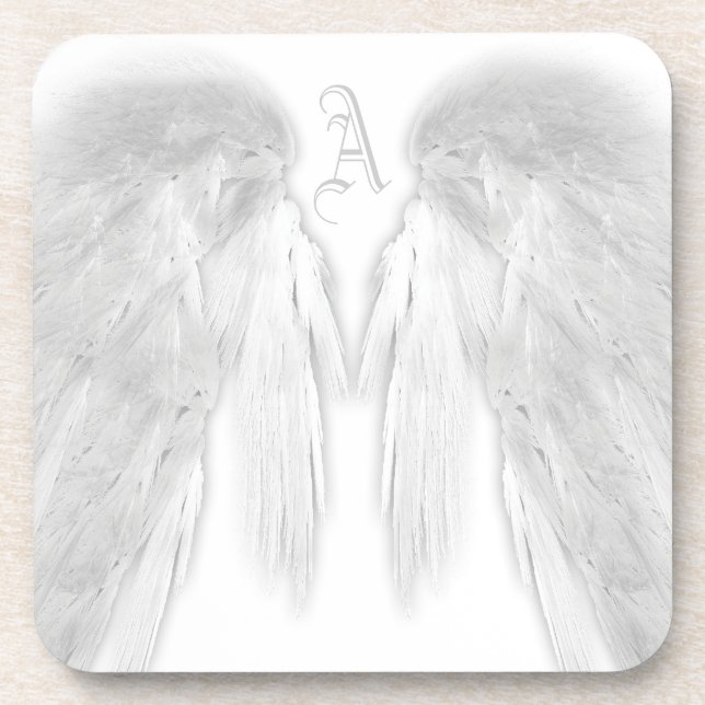 ANGEL WINGS White Custom Monogram Beverage Coaster (Front)