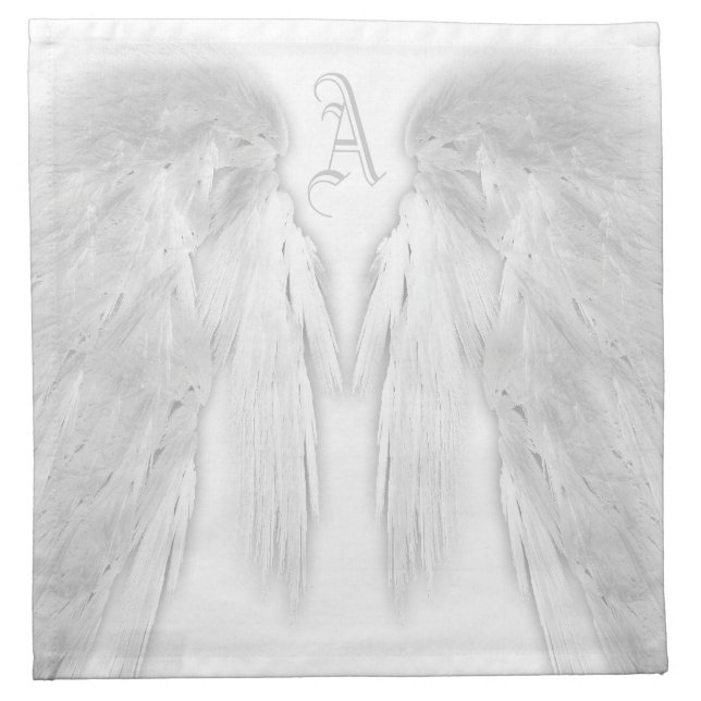 ANGEL WINGS White Custom Monogram Cloth Napkin (Front)